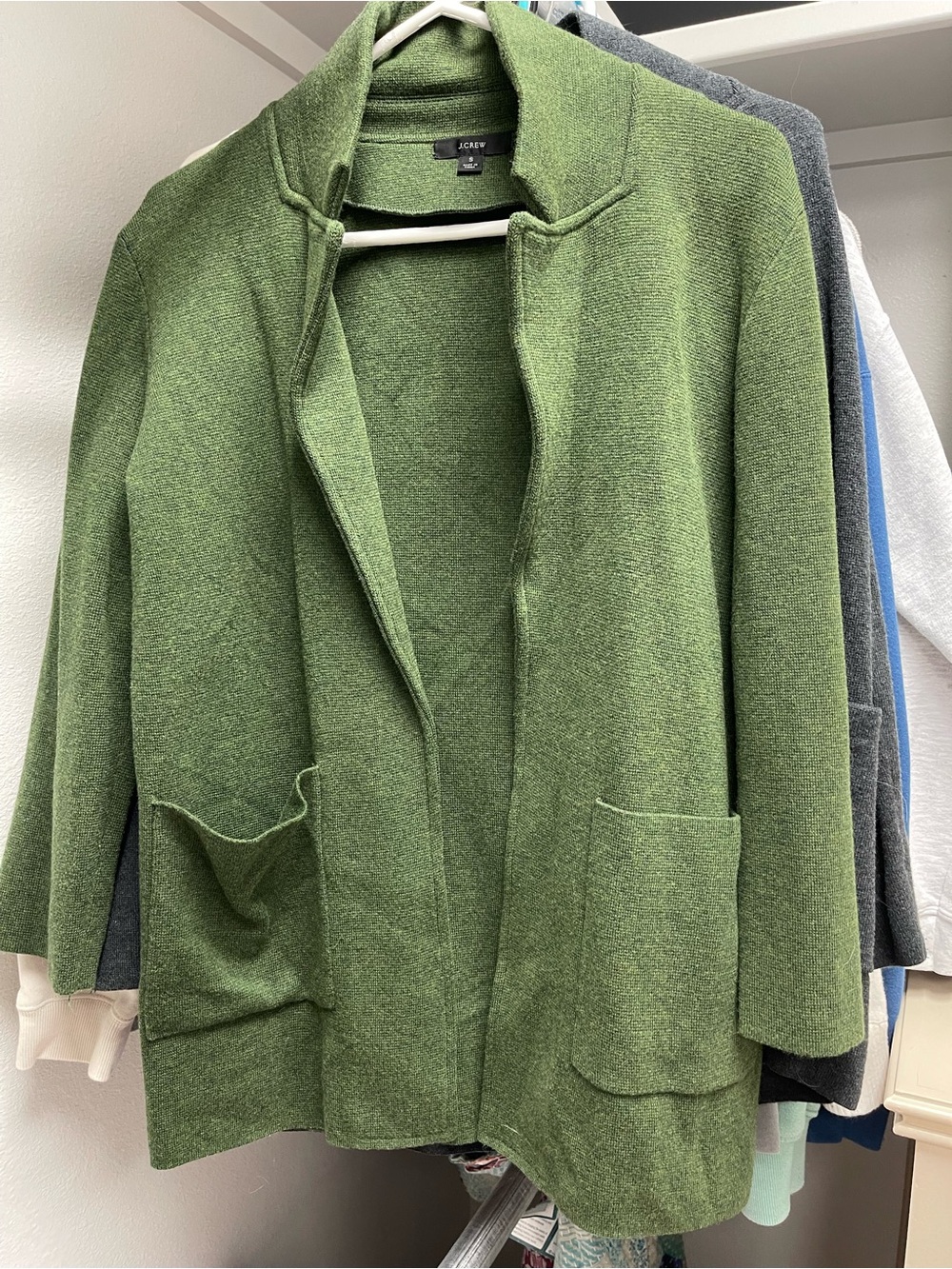 J. Crew Olive Green Open-Front Cardigan with Patch Pockets